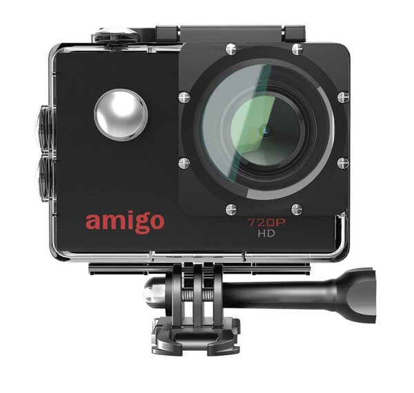 Amigo AC-11 HD Sports Action Camera with 12MP High Resolution Lens | 720p HD Image with Wide Angle Lens and Waterproof Upto 30 Meters (Black)