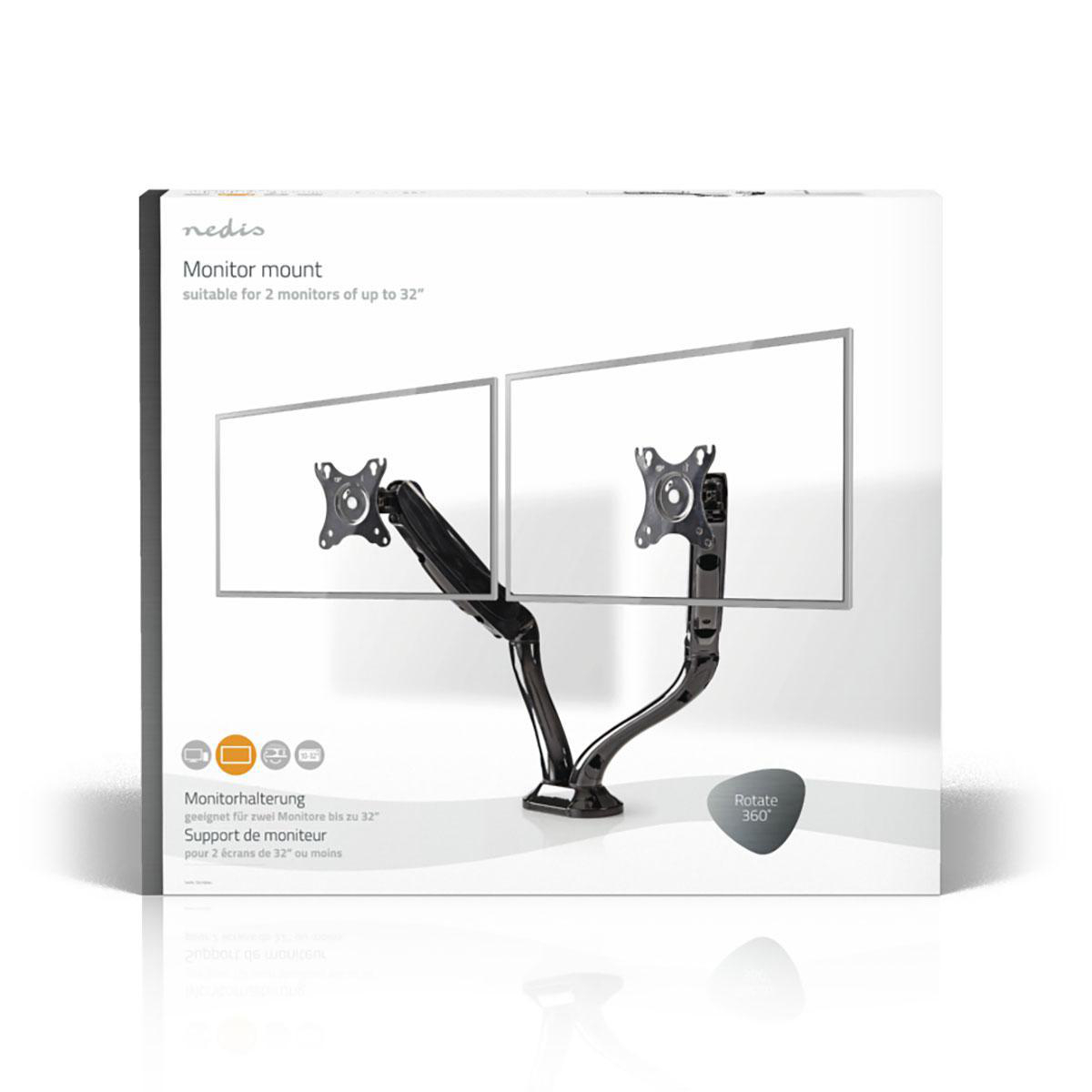 NEDIS Dual Monitor Desk Mount Stand, Full Motion Computer Monitor Arms