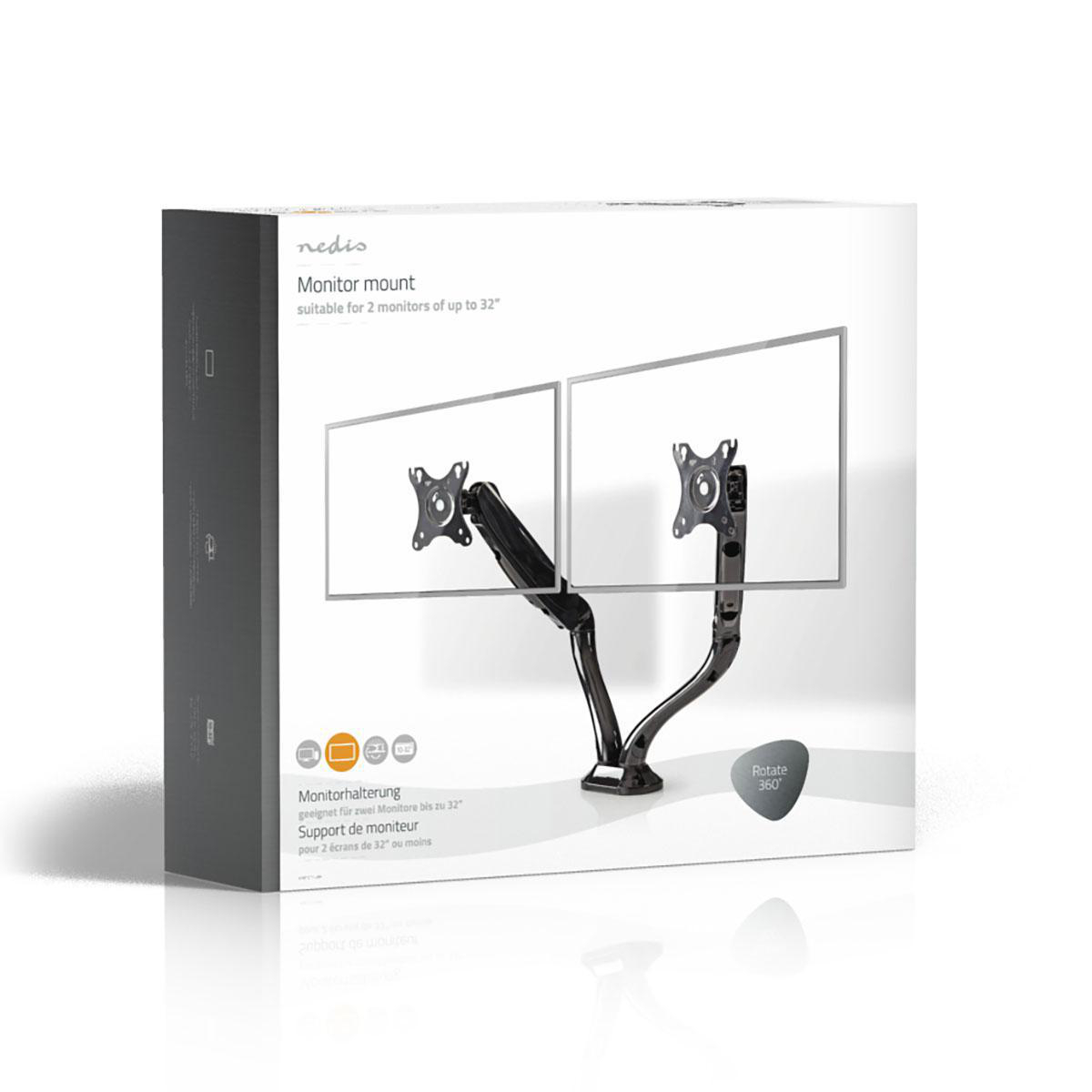 NEDIS Dual Monitor Desk Mount Stand, Full Motion Computer Monitor Arms